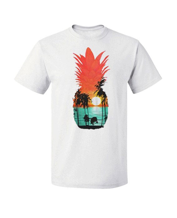 An island vibe punctuates the pineapple shaped graphic on this Guava T Shirt