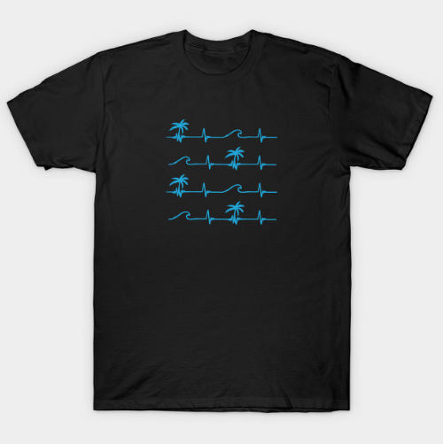 Palms and Wavs Pattern x4 Tee - Blue T Shirt