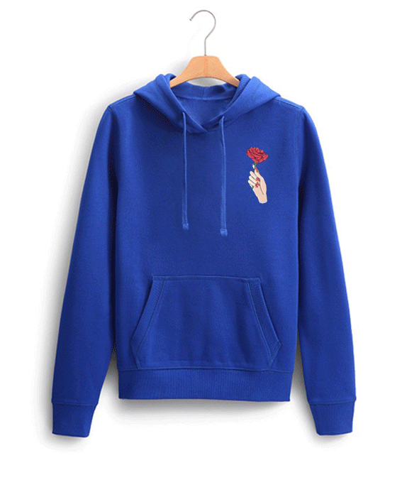 Hand Holding Rose Blue Hoodie