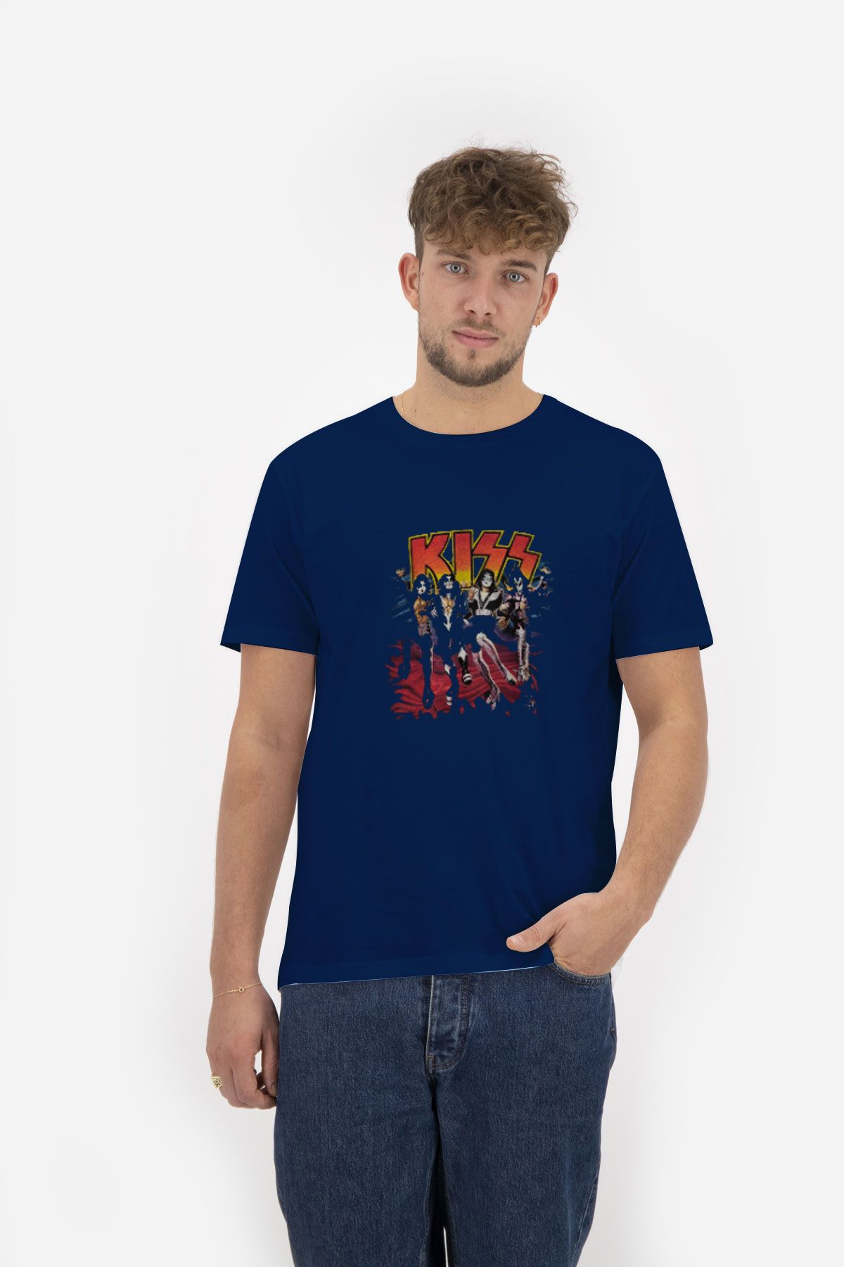 Alicia-Silverstone-Kiss-Band-T-Shirt-Blue-Navy
