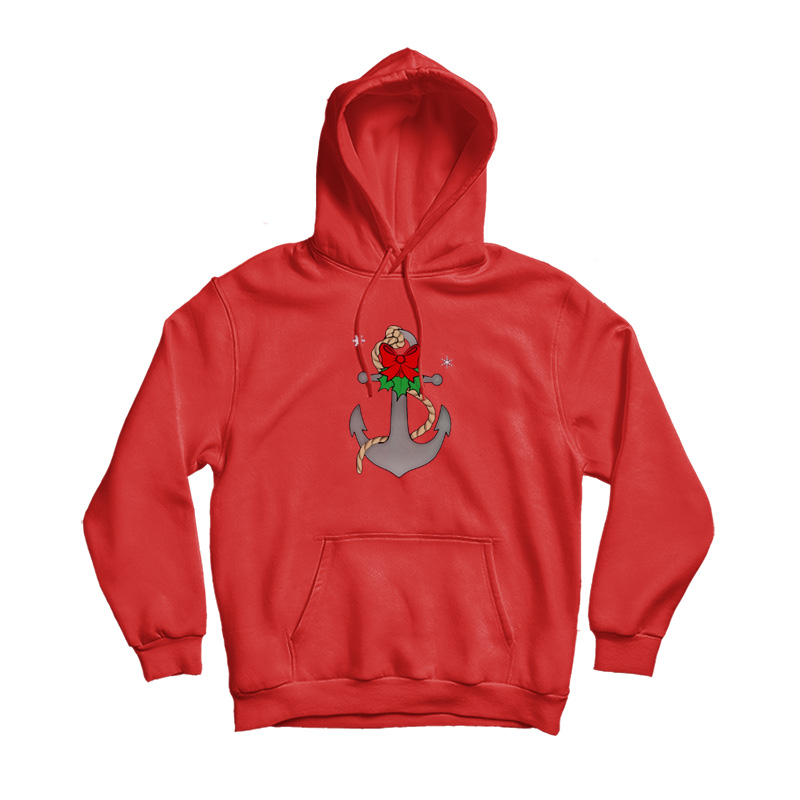 Christmas Anchor With Mistletoe And Red Bow Hoodie